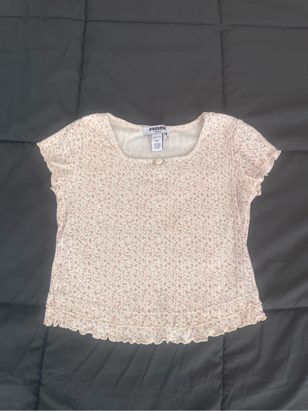 Kids Cream Floral Ruffle Short Sleeve Top